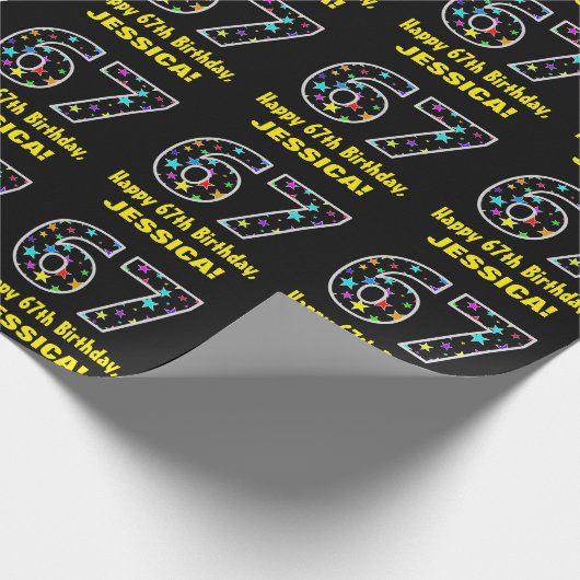 ハッピー67誕生日、おもしろいカラフルスターパターン67 ラッピングペーパー (角)
