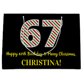ハッピー67誕生日&メリークリスマス，名前をカスタムする ラージペーパーバッグ