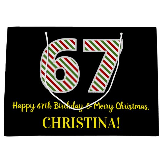 ハッピー67誕生日&メリークリスマス，名前をカスタムする ラージペーパーバッグ (正面)