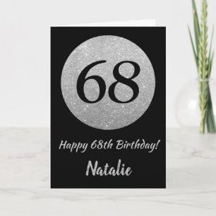 ハッピー68誕生日ブラック&シルバーグリッターカード カード