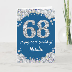 ハッピー68誕生日ブルー&シルバーグリッターカード カード