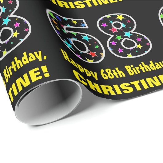 ハッピー68誕生日、おもしろいカラフルスターパターン68 ラッピングペーパー (ロールコーナー)