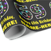 ハッピー69誕生日、おもしろいカラフルスターパターン69 ラッピングペーパー (ロールコーナー)