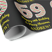 ハッピー69誕生日&メリークリスマス，名前をカスタムする ラッピングペーパー (ロールコーナー)