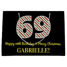 ハッピー69誕生日&メリークリスマス，名前をカスタムする ラージペーパーバッグ