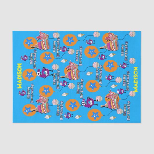 ハッピー6th誕生日ティッシュペーパー#6ブルー 薄葉紙 (正面)