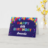 ハッピー6th誕生日バルカラフルーンズネイビーブルー カード (黄色い花)