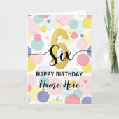ハッピー6th誕生日パステルレインボー金ゴールドガール カード (正面)