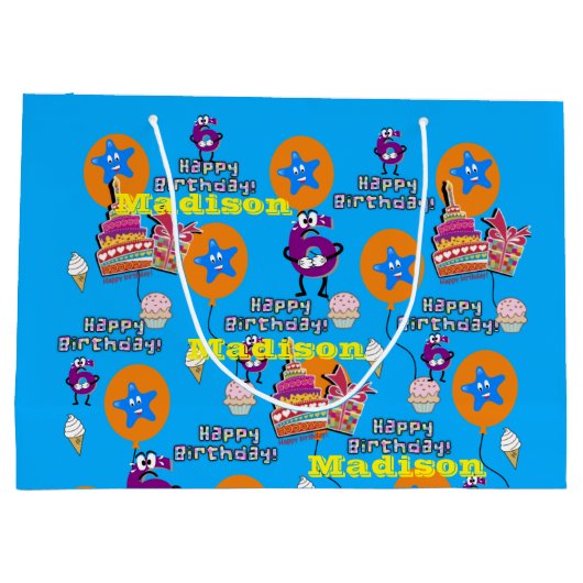 ハッピー6th誕生日抱き枕#6ブルー ラージペーパーバッグ (裏面)