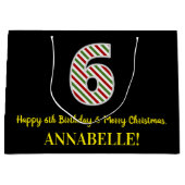 ハッピー6th誕生日&メリークリスマス，名前をカスタムする ラージペーパーバッグ (正面)