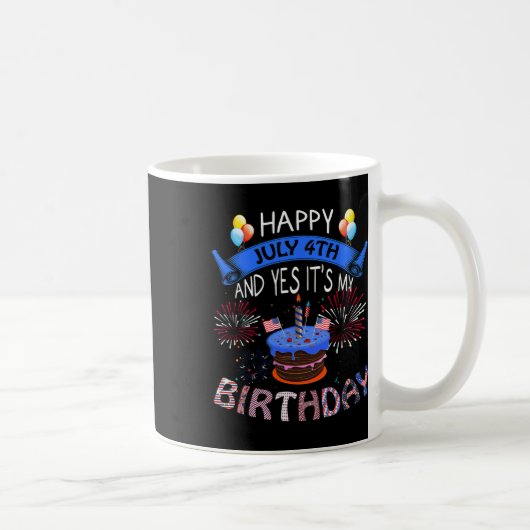ハッピー7月4日とYes私の誕生日は独立 コーヒーマグカップ (右)