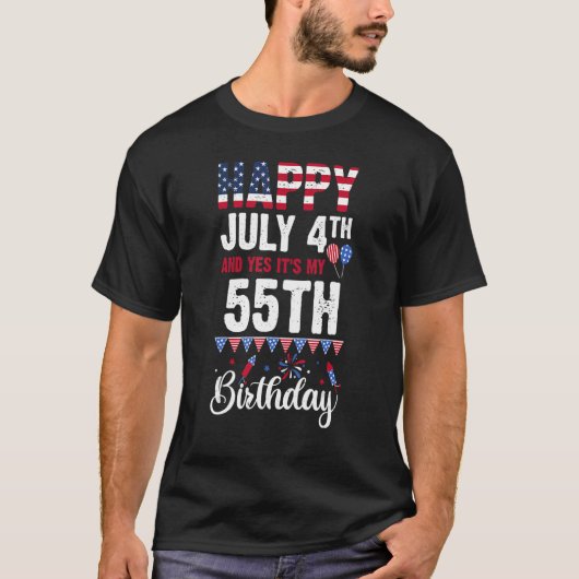 ハッピー7月4日とYes私の55誕生日アメリカ Tシャツ (正面)