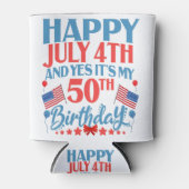 ハッピー7月4日とyes50回目の誕生日プレゼント 缶クーラー (正面)