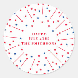 ハッピー7月4日の花火とスターカスタムズ ラウンドシール