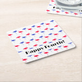 ハッピー7月4日インディペンデンスデイフラミンゴス スクエアペーパーコースター (アングル)