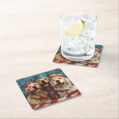 ハッピー7月4日ゴールデンレトリエバードッグス スクエアペーパーコースター (インサイチュ)