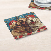 ハッピー7月4日ゴールデンレトリエバードッグス スクエアペーパーコースター (アングル)