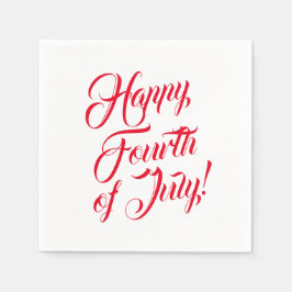 ハッピー7月4日スクリップレッドエレガントホワイト スタンダードカクテルナプキン