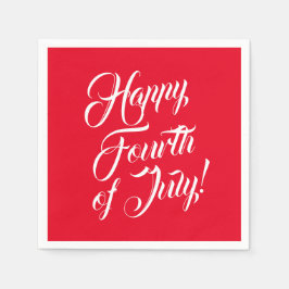 ハッピー7月4日スクリップ白エレガント赤 スタンダードカクテルナプキン