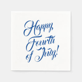 ハッピー7月4日スクリプト青エレガント白 スタンダードカクテルナプキン