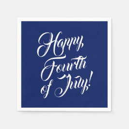 ハッピー7月4日スクリプトnavy エレガント blue スタンダードカクテルナプキン