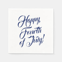 ハッピー7月4日スクリプトnavy エレガント white スタンダードカクテルナプキン