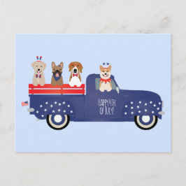 ハッピー7月4日ドッグズピックアップトラック シーズンポストカード