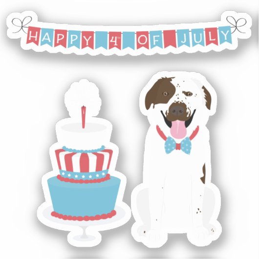 ハッピー7月4日ドッグ赤白青 シール (正面)