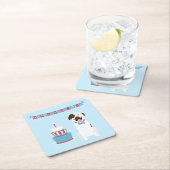 ハッピー7月4日ドッグ赤白青 スクエアペーパーコースター (インサイチュ)