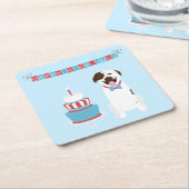 ハッピー7月4日ドッグ赤白青 スクエアペーパーコースター (アングル)