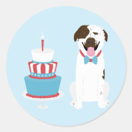 ハッピー7月4日ドッグ赤白青 ラウンドシール