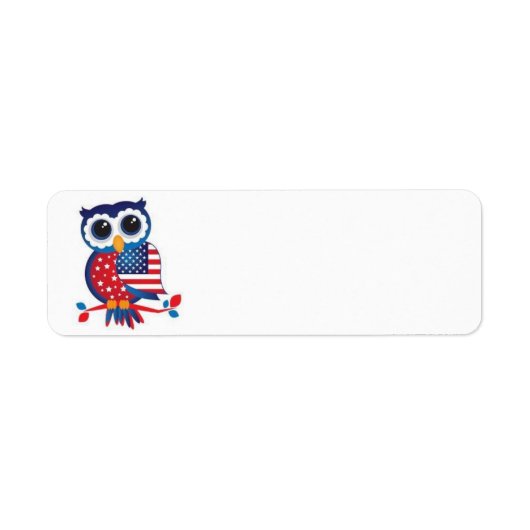 ハッピー7月4日フクロウ差出人住所ラベル ラベル (正面)