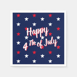 ハッピー7月4日レッド白とネイビーブルー スタンダードカクテルナプキン