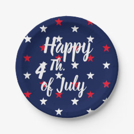 ハッピー7月4日レッド白ネイビーブルー ペーパープレート
