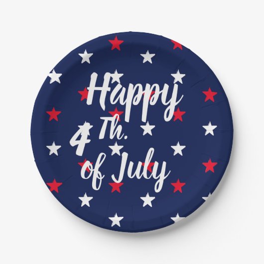 ハッピー7月4日レッド白ネイビーブルー ペーパープレート (正面)