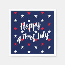 ハッピー7月4日レッド&ネイビーブルー スタンダードカクテルナプキン