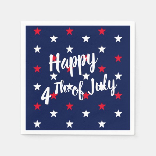 ハッピー7月4日レッド&ネイビーブルー スタンダードカクテルナプキン (正面)