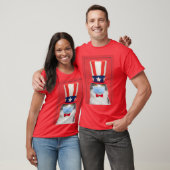 ハッピー7月4日愛国キャットイン顔マスク Tシャツ (ユニセックス)