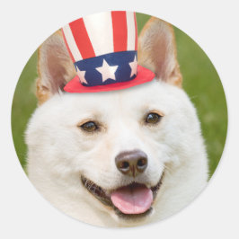 ハッピー7月4日柴犬ドッグインハット ラウンドシール