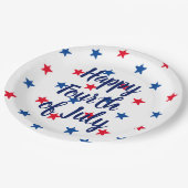 ハッピー7月4日赤白青星パターン ペーパープレート (アングル)