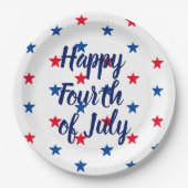 ハッピー7月4日赤白青星パターン ペーパープレート (正面)