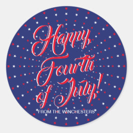 ハッピー7月4日赤白青星文字 ラウンドシール