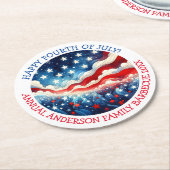 ハッピー7月4日 パーソナライズされた ラウンドペーパーコースター (アングル)