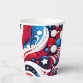 ハッピー7月4日 |抽象芸術の星とストライプ 紙コップ (裏面)
