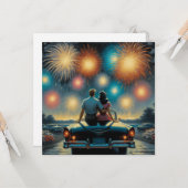 ハッピー7月4日 | 1950年カップル花火 カード (正面/裏面インサイチュ)