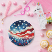 ハッピー7月4日 | Patriotic Stars and Stripes ペーパープレート (パーティー)