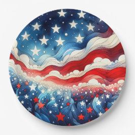 ハッピー7月4日 | Patriotic Stars and Stripes ペーパープレート
