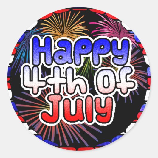 ハッピー7月4日Fireworksスタンプ ラウンドシール (正面)