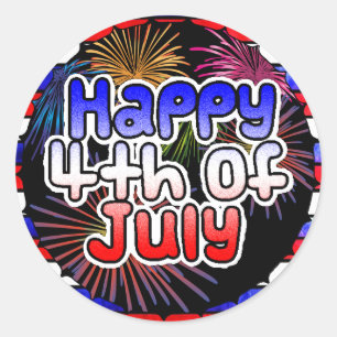 ハッピー7月4日Fireworksスタンプ ラウンドシール
