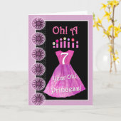 ハッピー7誕生日プリンセス – ピンクドレス&キャンドル カード (黄色い花)